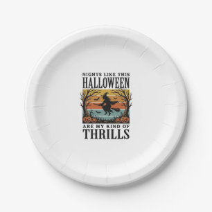 Vintage Witch Halloween Fright Scene Engraving Des Paper Plate