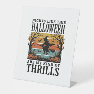 Vintage Witch Halloween Fright Scene Engraving Des Pedestal Sign