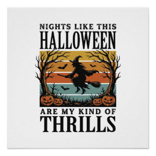 Vintage Witch Halloween Fright Scene Engraving Des Poster