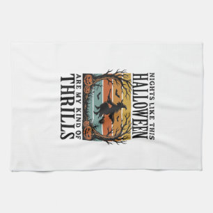 Vintage Witch Halloween Fright Scene Engraving Des Tea Towel