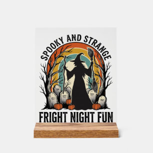 Vintage Witch Halloween Graveyard Silhouette Art_1 Acrylic Sign