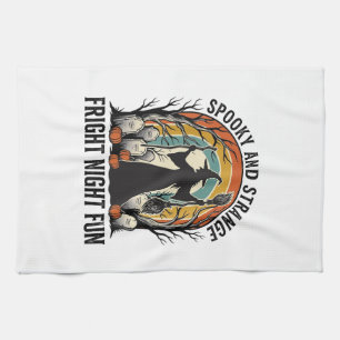 Vintage Witch Halloween Graveyard Silhouette Art_1 Tea Towel