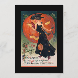 Vintage Witch Halloween Greeting w/Bloody Text Invitation