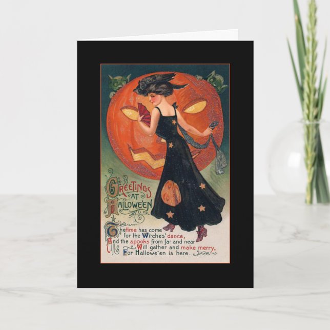 Vintage Witch Halloween Greeting w/Bloody Text Invitation (Front)