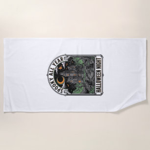 Vintage Witch Halloween Haunted House Shirt_1 Beach Towel