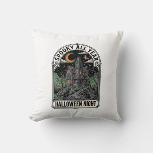 Vintage Witch Halloween Haunted House Shirt_1 Cushion