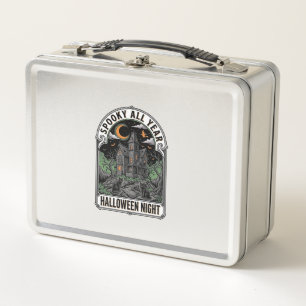 Vintage Witch Halloween Haunted House Shirt_1 Metal Lunch Box