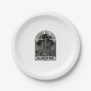 Vintage Witch Halloween Haunted House Shirt_1 Paper Plate