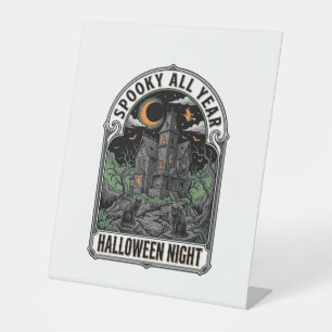 Vintage Witch Halloween Haunted House Shirt_1 Pedestal Sign