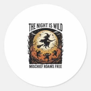 Vintage Witch Halloween Moonlit Mischief Graphic_1 Classic Round Sticker