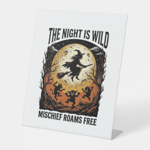 Vintage Witch Halloween Moonlit Mischief Graphic_1 Pedestal Sign