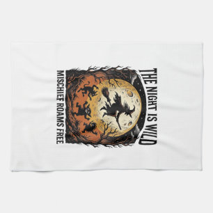Vintage Witch Halloween Moonlit Mischief Graphic_1 Tea Towel