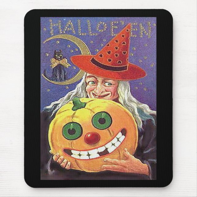 Vintage Witch Halloween Mouse Mat (Front)