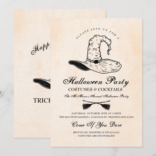 Vintage Witch Halloween Party Invitation (Front/Back)
