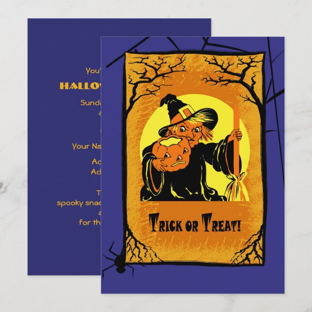 Vintage Witch Halloween Party Invitations (Front/Back)