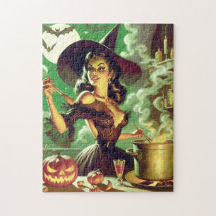 Vintage Witch Halloween Pin-Up Jigsaw Puzzle