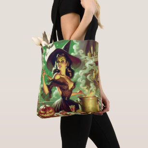 Vintage Witch Halloween Pin-Up Tote Bag