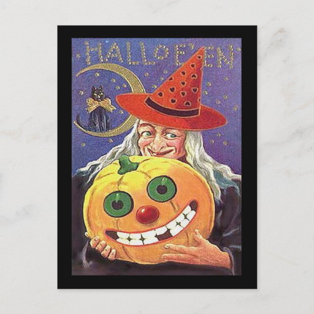 Vintage Witch Halloween Postcard (Front)