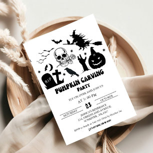 Vintage Witch  Halloween Pumpkin Carving Party Invitation