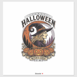 Vintage Witch Halloween Pumpkin Moon Engraving Art