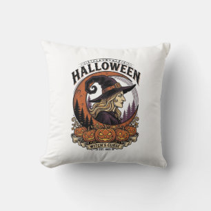 Vintage Witch Halloween Pumpkin Moon Engraving Art Cushion