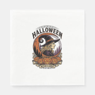 Vintage Witch Halloween Pumpkin Moon Engraving Art Napkin