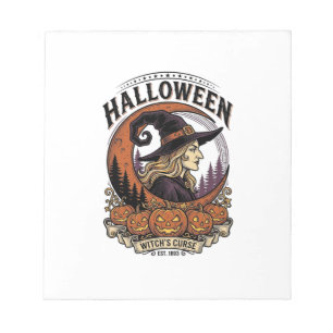 Vintage Witch Halloween Pumpkin Moon Engraving Art Notepad