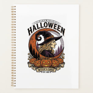Vintage Witch Halloween Pumpkin Moon Engraving Art Planner