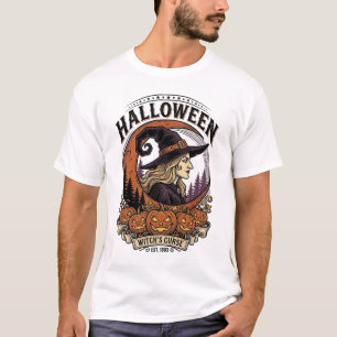 Vintage Witch Halloween Pumpkin Moon Engraving Art T-Shirt