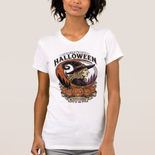 Vintage Witch Halloween Pumpkin Moon Engraving Art T-Shirt