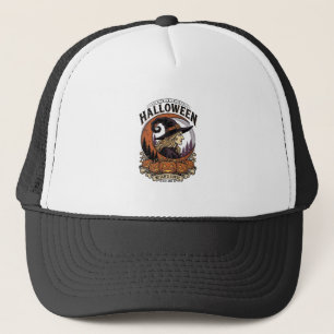 Vintage Witch Halloween Pumpkin Moon Engraving Art Trucker Hat