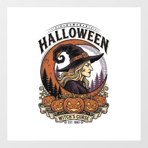 Vintage Witch Halloween Pumpkin Moon Engraving Art Window Cling