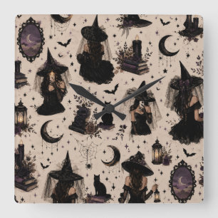 Vintage Witch Halloween Wall Clock