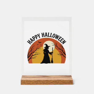 Vintage Witch Happy Halloween Shirt Design_1 Acrylic Sign