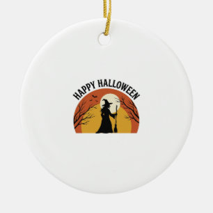Vintage Witch Happy Halloween Shirt Design_1 Ceramic Tree Decoration