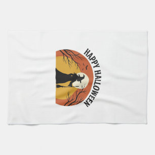 Vintage Witch Happy Halloween Shirt Design_1 Tea Towel