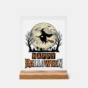 Vintage Witch Happy Halloween Vector Design_1 Acrylic Sign