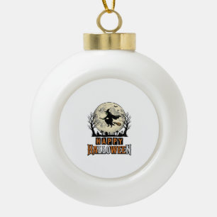 Vintage Witch Happy Halloween Vector Design_1 Ceramic Ball Christmas Ornament