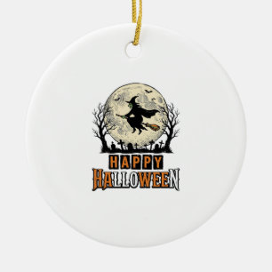 Vintage Witch Happy Halloween Vector Design_1 Ceramic Tree Decoration