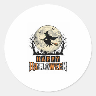 Vintage Witch Happy Halloween Vector Design_1 Classic Round Sticker