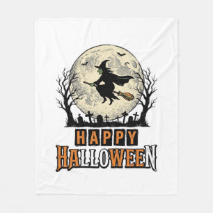 Vintage Witch Happy Halloween Vector Design_1 Fleece Blanket