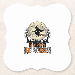 Vintage Witch Happy Halloween Vector Design_1 Paper Coaster