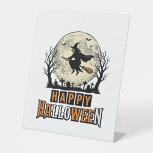 Vintage Witch Happy Halloween Vector Design_1 Pedestal Sign