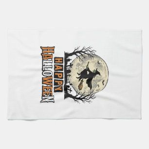 Vintage Witch Happy Halloween Vector Design_1 Tea Towel