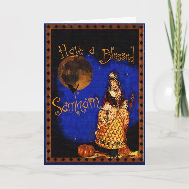 Vintage Witch Happy Samhain Halloween Card (Front)