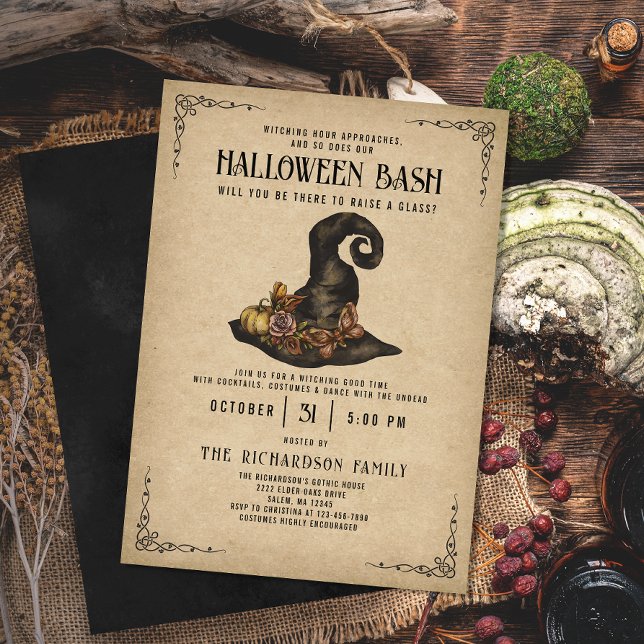 Vintage Witch Hat Elegant Adult Halloween Party  Invitation (Creator Uploaded)