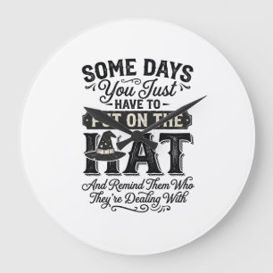 Vintage Witch Hat Funny Halloween Typography Desig Large Clock