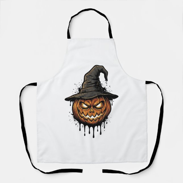 Vintage Witch Hat Pumpkin Halloween Graphic_1 Apron (Front)