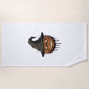 Vintage Witch Hat Pumpkin Halloween Graphic_1 Beach Towel