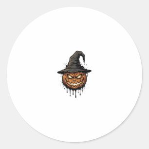Vintage Witch Hat Pumpkin Halloween Graphic_1 Classic Round Sticker